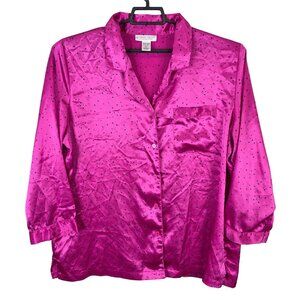 Womens Morgan Taylor Pink & Black Stars Sleep Shirt Button Up Long Sleeve XXL
